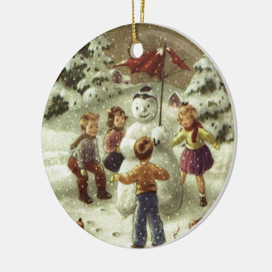 Vintage Kinder Schneemann Keramik Ornament (Links)