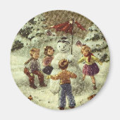 Vintage Kinder Schneemann Magnet (Vorne)