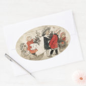 Vintage Kinder Schneeschlitten und Bäume Ovaler Aufkleber (Umschlag)