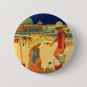 Vintage Kinder, Schwestern Familienurlaub am Stran Button