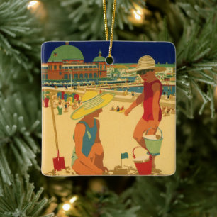 Vintage Kinder, Schwestern Familienurlaub am Stran Keramikornament