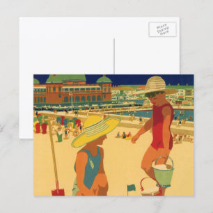 Vintage Kinder, Schwestern Familienurlaub am Stran Postkarte