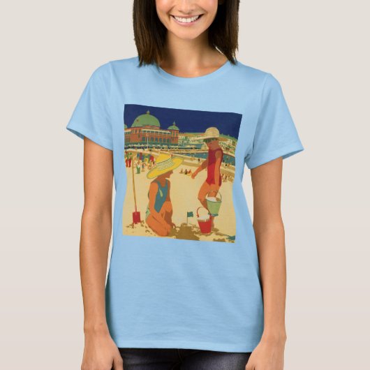 Vintage Kinder, Schwestern Familienurlaub am Stran T-Shirt (Vorderseite)