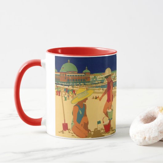 Vintage Kinder, Schwestern Familienurlaub am Stran Tasse (Mit Donut)