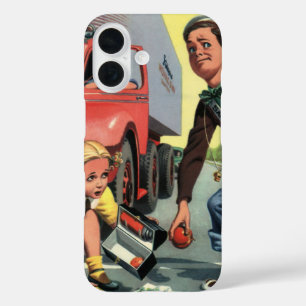 Vintage Kinder, Sicherheitspatrol hilft Mädchen iPhone 16 Hülle