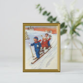Vintage Kinder Skifahren Feiertagspostkarte (Stehend Vorderseite)