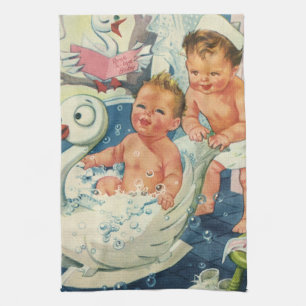 Vintage Kinder spielen Blasen in der Swan-Badewann Geschirrtuch