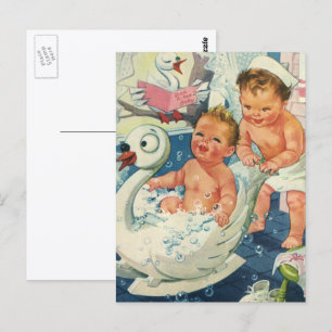 Vintage Kinder spielen Blasen in der Swan-Badewann Postkarte