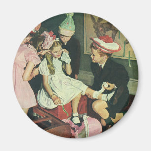 Vintage Kinder spielen Button auf dem Schwanz auf Magnet