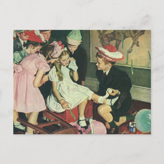 Vintage Kinder spielen Button auf dem Schwanz auf  Postkarte (Vorderseite)