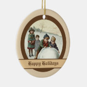 Vintage Kinder spielen im Winter Keramik Ornament (Rechts)