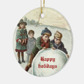 Vintage Kinder spielen im Winter Keramik Ornament (Links)