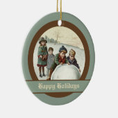 Vintage Kinder spielen im Winter Keramikornament (Rechts)
