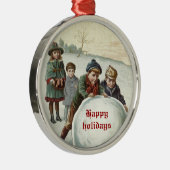 Vintage Kinder spielen im Winter Silbernes Ornament (Rechts)