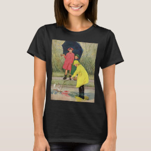 Vintage Kinder spielen in Pfützen "Ein Regentag" T-Shirt