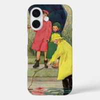 Vintage Kinder spielen in Puddles "A Rainy Day"