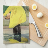 Vintage Kinder spielen in Puddles "A Rainy Day" Geschirrtuch (Viertel Falte)