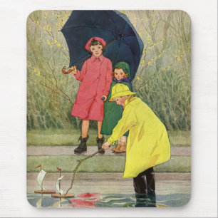 Vintage Kinder spielen in Puddles "A Rainy Day" Mousepad