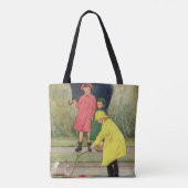 Vintage Kinder spielen in Puddles "A Rainy Day" Tasche (Rückseite)