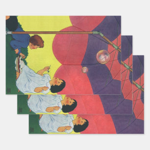 Vintage Kinder spielen Mädchen und Jungen blasen B Geschenkpapier Set