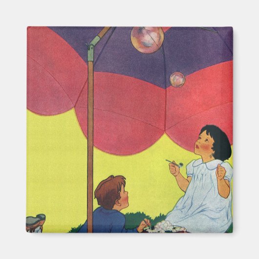 Vintage Kinder spielen Mädchen und Jungen blasen B Magnet (Vorne)