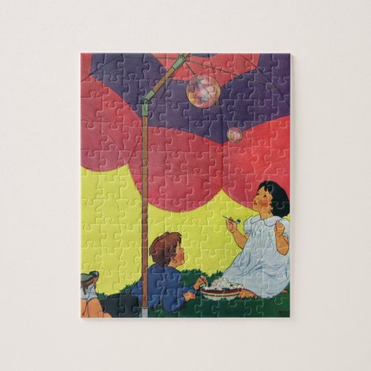 Vintage Kinder spielen Mädchen und Jungen blasen B Puzzle (Vertikal)