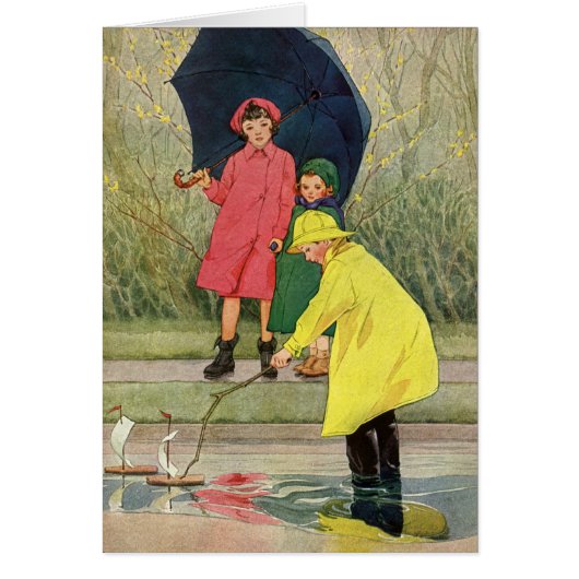 Vintage Kinder spielen Puddles Toyota Rain (Vorne)
