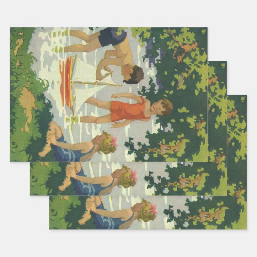 Vintage Kinder Spielzeug Sailboats Sommerteich Geschenkpapier Set (Set)