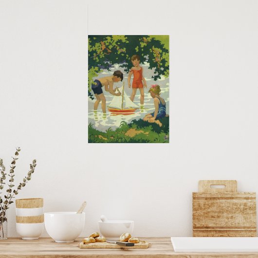 Vintage Kinder Spielzeug Sailboats Sommerteich Poster (Küche)