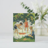Vintage Kinder Spielzeug Sailboats Sommerteich Postkarte (Stehend Vorderseite)