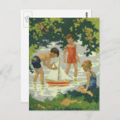 Vintage Kinder Spielzeug Sailboats Sommerteich Postkarte (Vorne/Hinten)