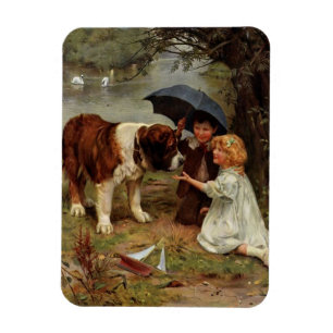 Vintage - Kinder treffen einen Bernhardinerhund, Magnet