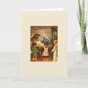 Vintage Kinder und Baby Jesus Weihnachtskarte Feiertagskarte