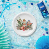 Vintage Kinder und der Engel der Weihnachtszeit Pappteller (Party)