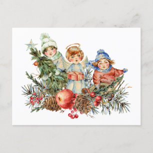 Vintage Kinder und der Engel des Weihnachtsfestes  Feiertagspostkarte