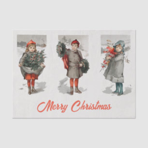 Vintage Kinder und Heiligenschnee Weihnachten Seidenpapier