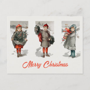 Vintage Kinder und Holly Winter Schnee Weihnachten