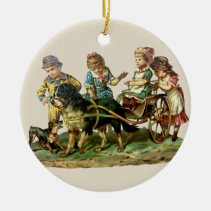 Vintage Kinder- und Hundewagen Keramik Ornament