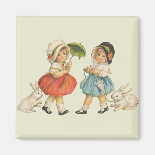 Vintage Kinder und Kaninchen Magnet (Vorne)