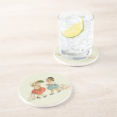 Vintage Kinder und Kaninchen Sandstein Untersetzer (Seite)