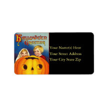 Vintage-Kinder und Kürbis-Halloween-Adressetikett