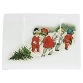 Vintage Kinder und Weihnachtsbaum Große Geschenktüte (Vorderseite)