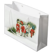 Vintage Kinder und Weihnachtsbaum Große Geschenktüte (Vorderseite Schrägansicht)