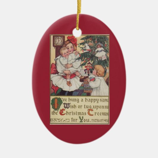 Vintage Kinder Viktorianischer Weihnachtsbaum Keramik Ornament (Vorne)