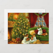 Vintage Kinder Weihnachtsgeschenke öffnen Feiertagspostkarte (Vorne/Hinten)