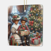 Vintage Kinder Weihnachtsgeschenke öffnen Keramikornament (Links)