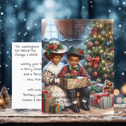 Vintage Kinder Weihnachtsgeschenke öffnen Postkarte