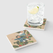 Vintage Kinder zu Weihnachten Holly Steinuntersetzer (Seitenansicht)