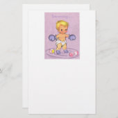 Vintage Kinderankündigung/Boxhandschuhe Briefpapier (Vorne/Hinten)