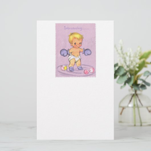 Vintage Kinderankündigung/Boxhandschuhe Briefpapier (Stehend Vorderseite)